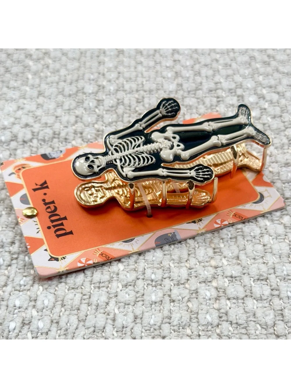 Piper K Skeleton Hair Clip Metal Claw Gold Black White Halloween Y2K Kitsch New